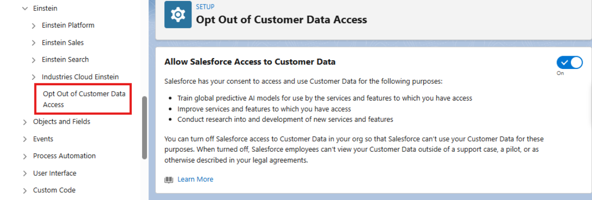 Salesforce Opt Out screen
